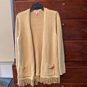 Lilly Pulitzer cardigan.  Matt gold with a hint of glimmer.